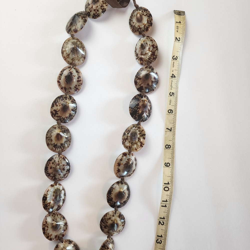 #7 Rare Vintage Brown Tones Limpet shell necklace  36”, 20 shells